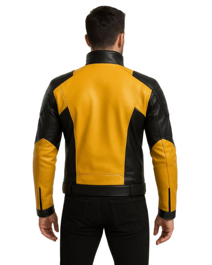 Yellow and black leather jacket on a white background