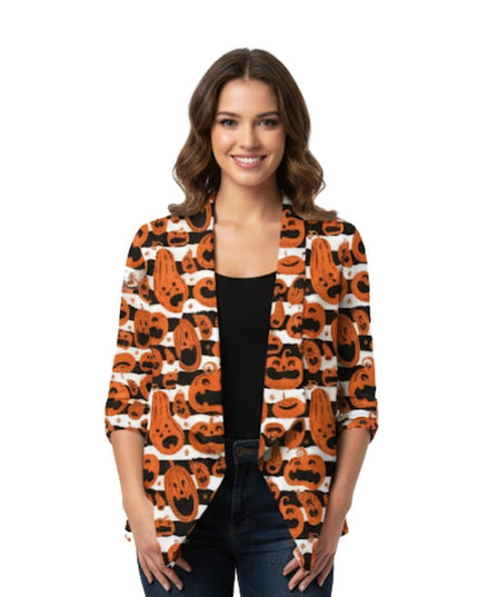 Halloween Pumpkin Blazer – Trendy Printed Holiday Jacket