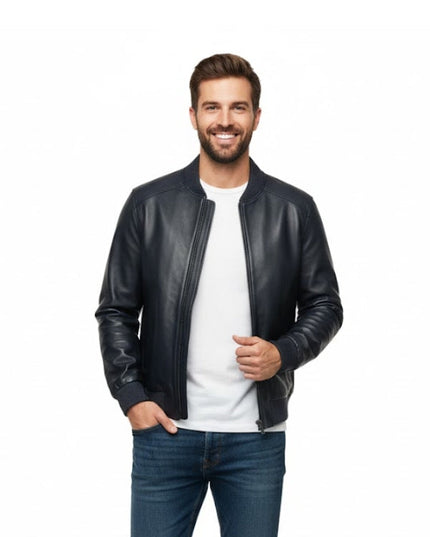 Mens 2436 Black Leather Bomber Jacket
