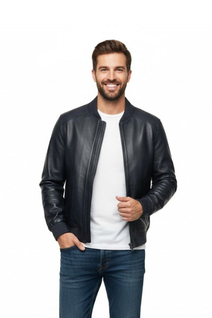 Mens 2436 Black Leather Bomber Jacket