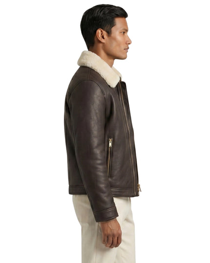 Men's Shearling Collar Black Bomber Jacket Buy Now