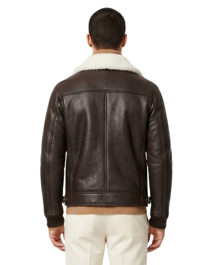 Men's Shearling Collar Black Bomber Jacket Get Now