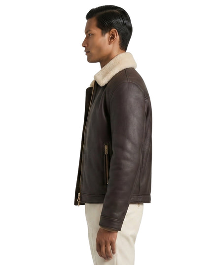Men's Shearling Collar Black Bomber Jacket Shop Now