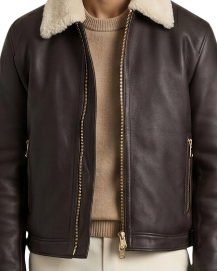 Men's Shearling Collar Black Bomber Jacket Shop Today