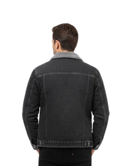 Mens Winter Warm Sherpa Fur Handmade Denim Jacket