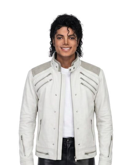 Michael Jackson Beat-IT White Leather Jacket