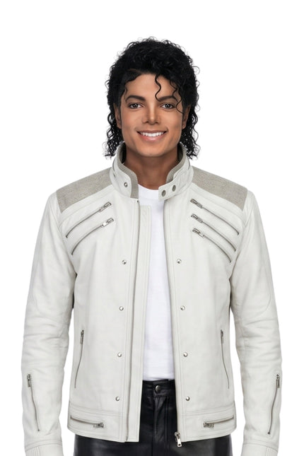 Michael Jackson Beat-IT White Leather Jacket