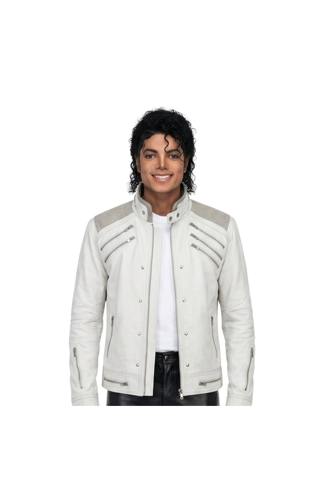 Michael Jackson Beat-IT White Leather Jacket