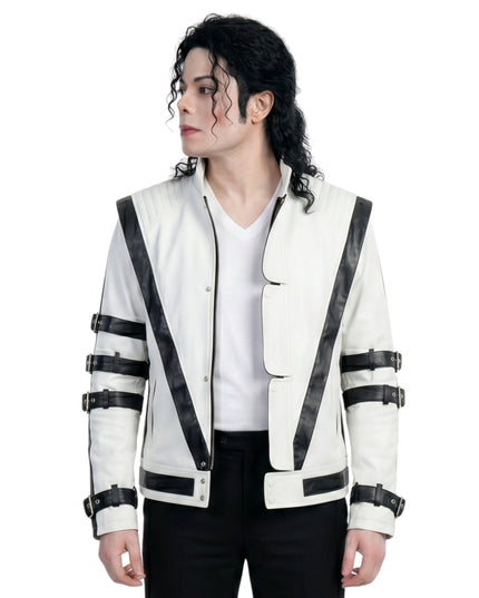 Michael Jackson Thriller White Leather Jacket