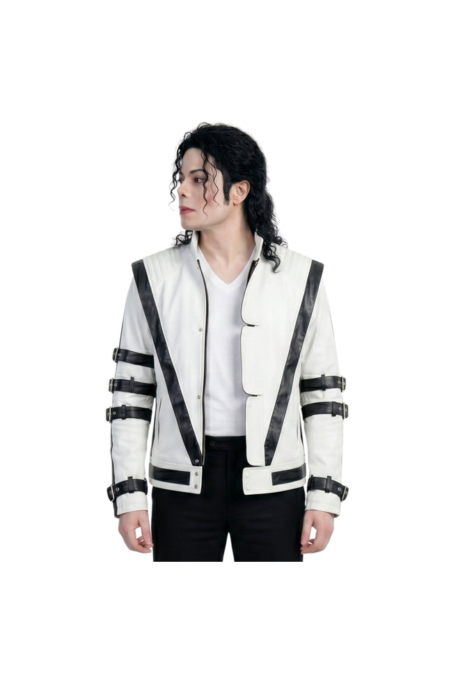 Michael Jackson Thriller White Leather Jacket