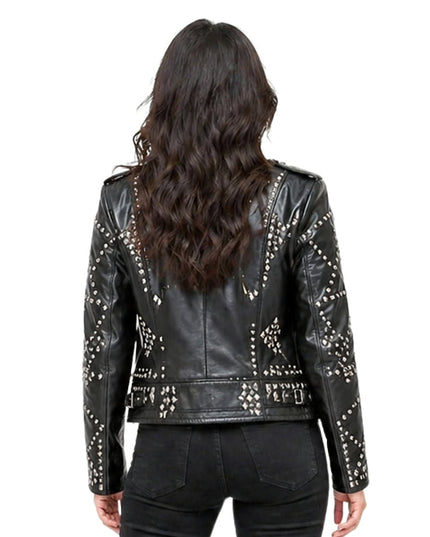 Person wearing a black leather jacket 