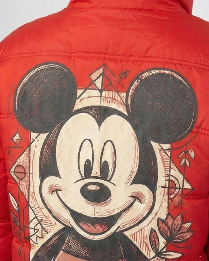 Red jacket with a stylized Mickey Mouse design on a white background