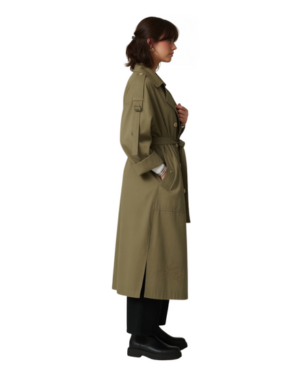 Modern Side-Slit Olive Green Overcoat Live