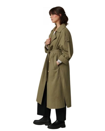 Modern Side-Slit Olive Green Overcoat Live Now