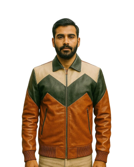Multicolor Leather Bomber Jacket