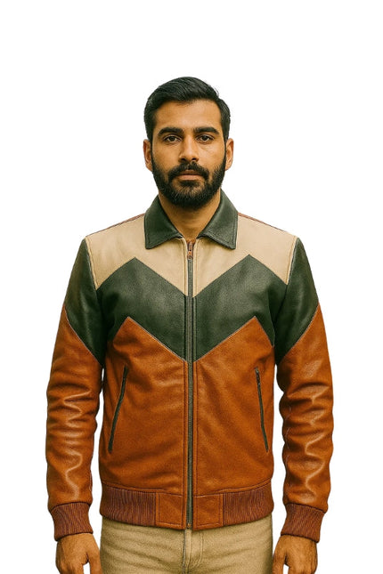 Multicolor Leather Bomber Jacket