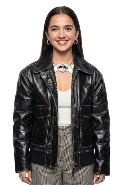 NYC 2026 Mattea Conforti Black Leather Jacket