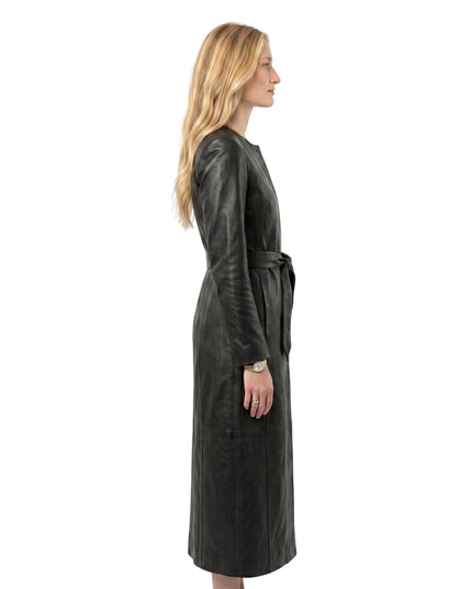 NYC 2026 Sarah Pidgeon Long Black Leather Coat