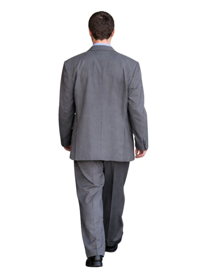 Man wearing a gray suit on a white background