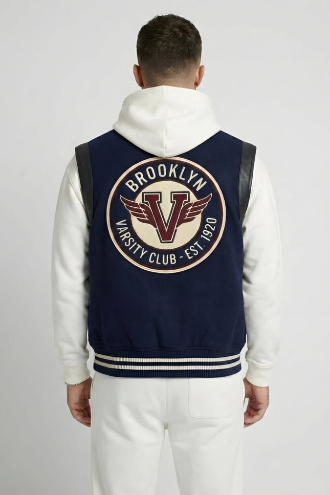 Navy Brooklyn Sleeveless Varsity Jacket
