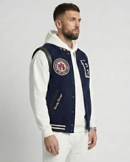 Navy Brooklyn Sleeveless Varsity Jacket