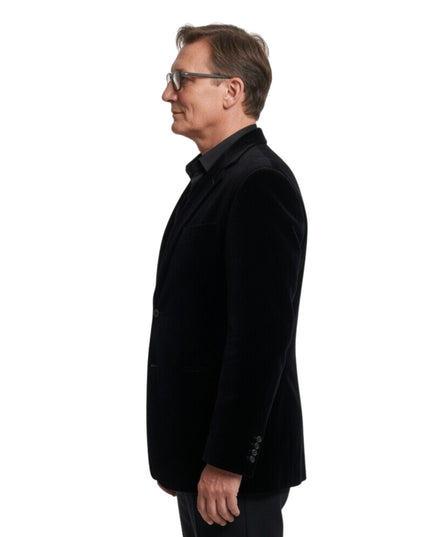 Man wearing a black coat on a white background