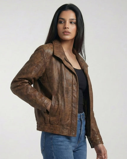 Women's Vintage Oversize Brown Leather Jacket