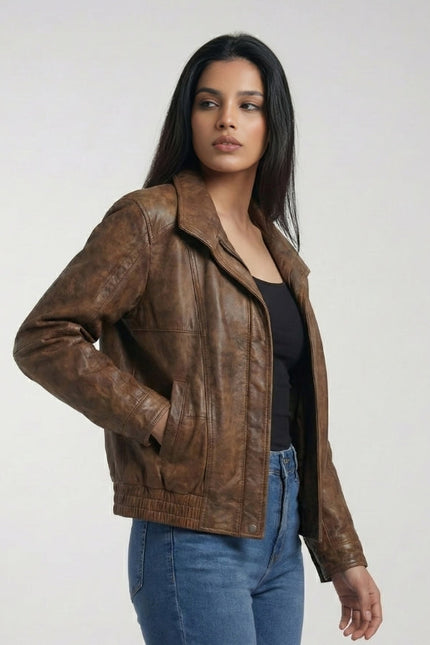 Women's Vintage Oversize Brown Leather Jacket