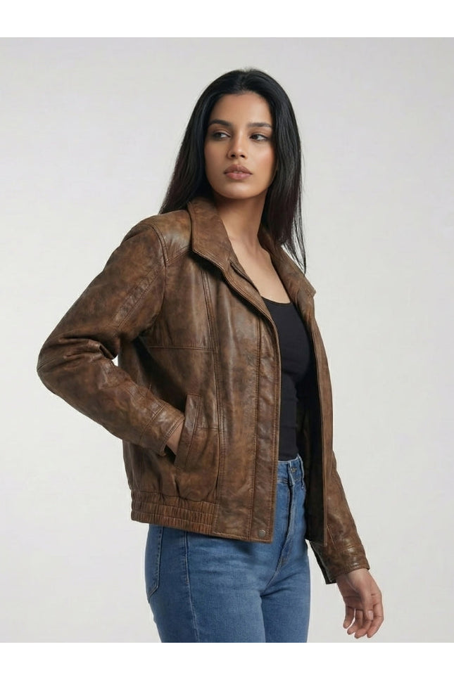 Women's Vintage Oversize Brown Leather Jacket