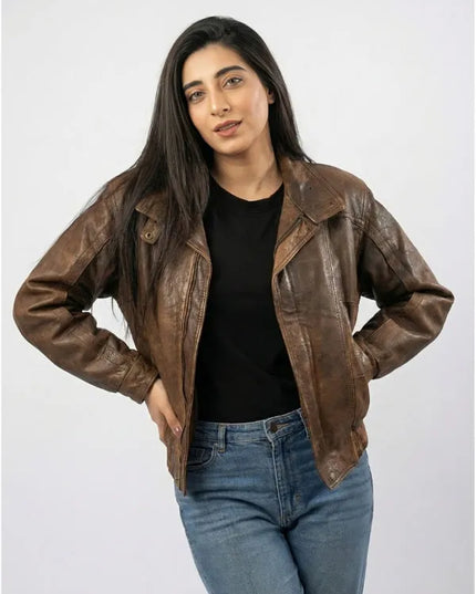 oversized vintage brown leather jacket