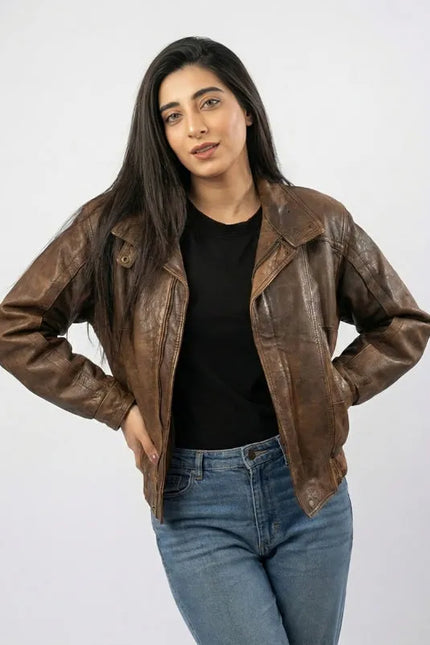 oversized vintage brown leather jacket