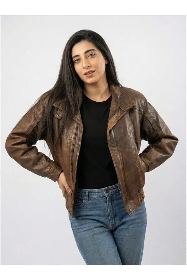 oversized vintage brown leather jacket