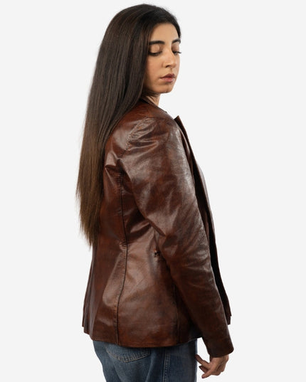 Women’s Vintage Brown Leather Blazer Jacket