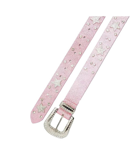 Pink belt with star and rhinestone details on a white background