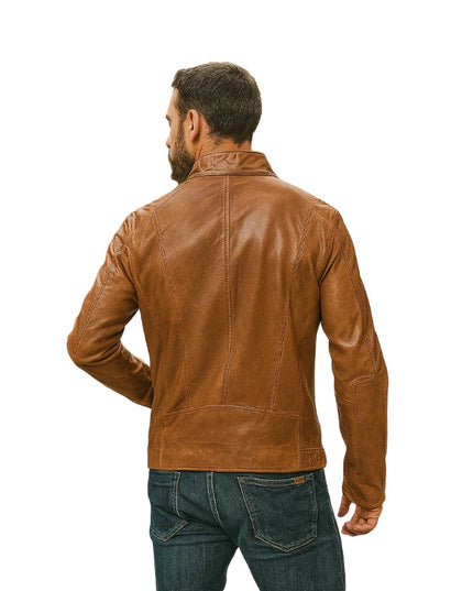 Pinnacle Tan Waxed Biker Leather Jacket