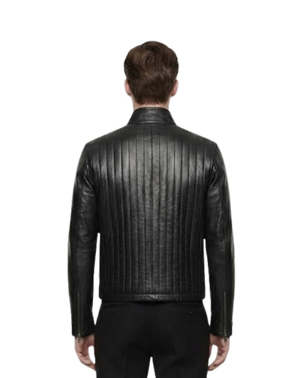 Man wearing a black leather jacket on a white background