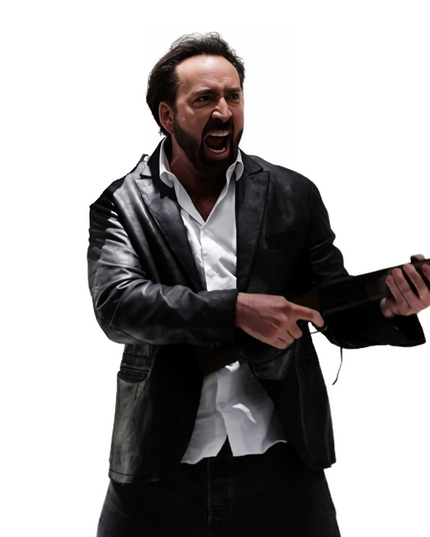 Prisoners of the Ghost land Nicolas Cage Black Leather Suit Jacket Live