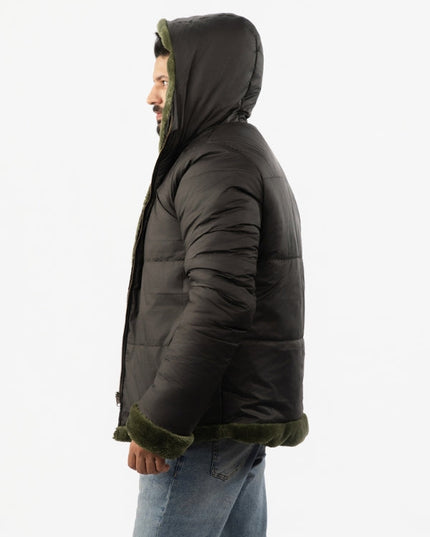 Men’s Reversible Hooded Jacket – Olive & Black Double Sided