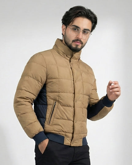 Men's Tan Quilted Puffer Jacket