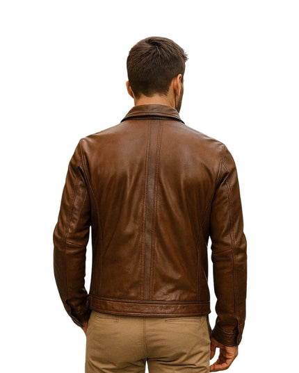 Quantum Brown Leather Biker Jacket