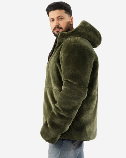 Men’s Reversible Hooded Jacket – Olive & Black Double Sided