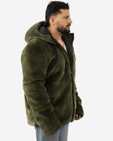 Men’s Reversible Hooded Jacket – Olive & Black Double Sided