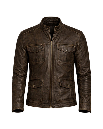 Brown leather jacket on a white background