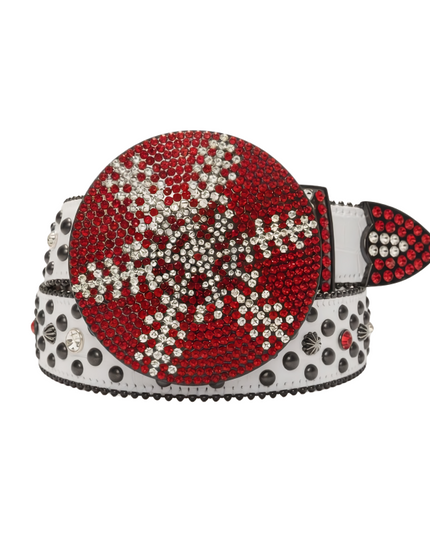Red Rhinestone White Western Belt