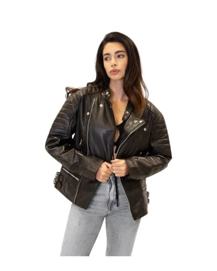 retro 90's quilted black biker jacket for women, classic style