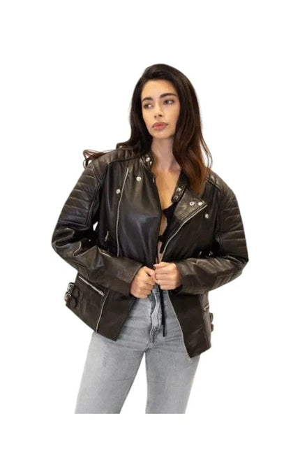 retro 90's quilted black biker jacket for women, classic style