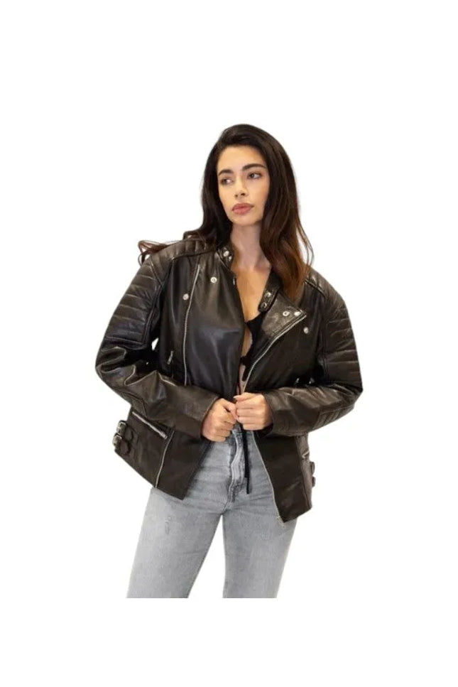retro 90's quilted black biker jacket for women, classic style