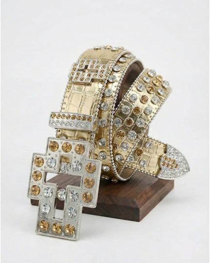 Rhinestone Bold Cross Belt - Studded Design