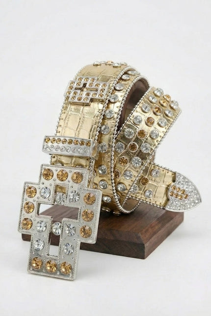 Rhinestone Bold Cross Belt - Studded Design