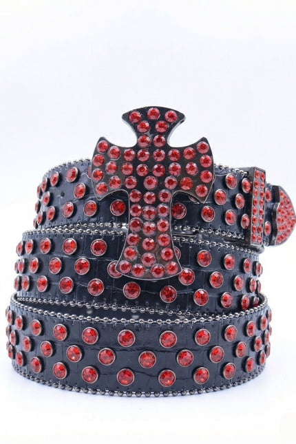 Black belt with red gemstones on a white background
